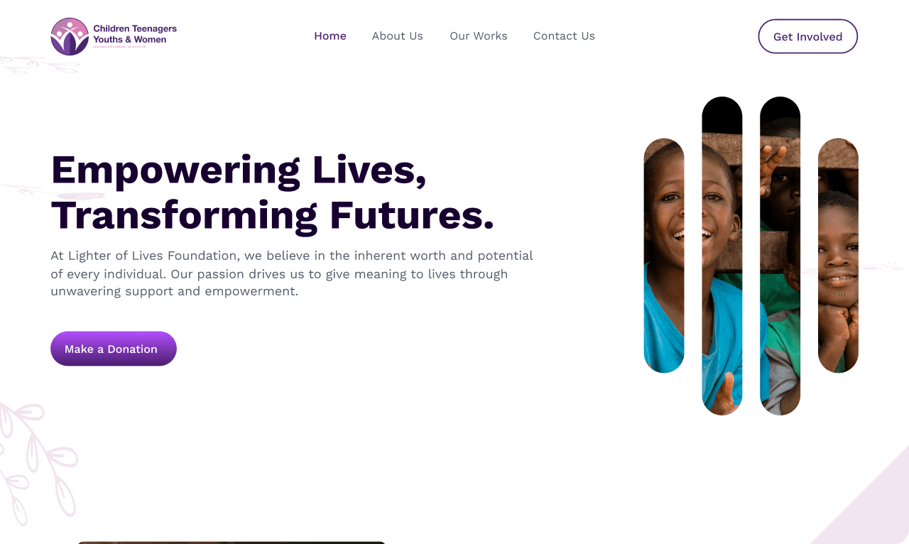 Lighter of Lives Foundation charity landing page