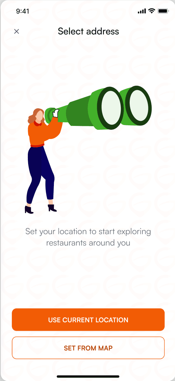 Select address: use current location or set it from the map