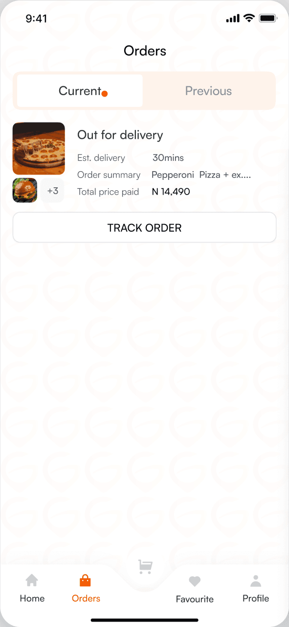 Orders, current: an order out for delivery with Track Order