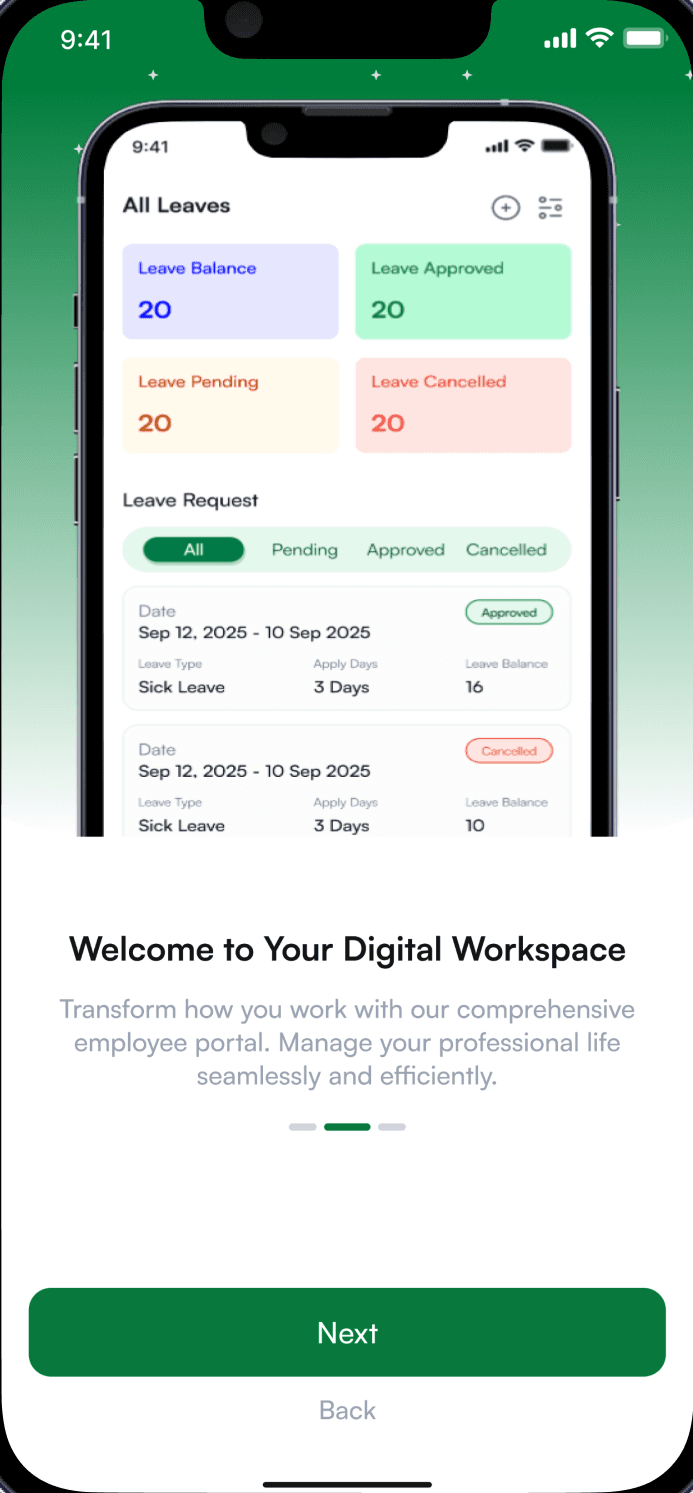 Onboarding step two: a preview of all leaves