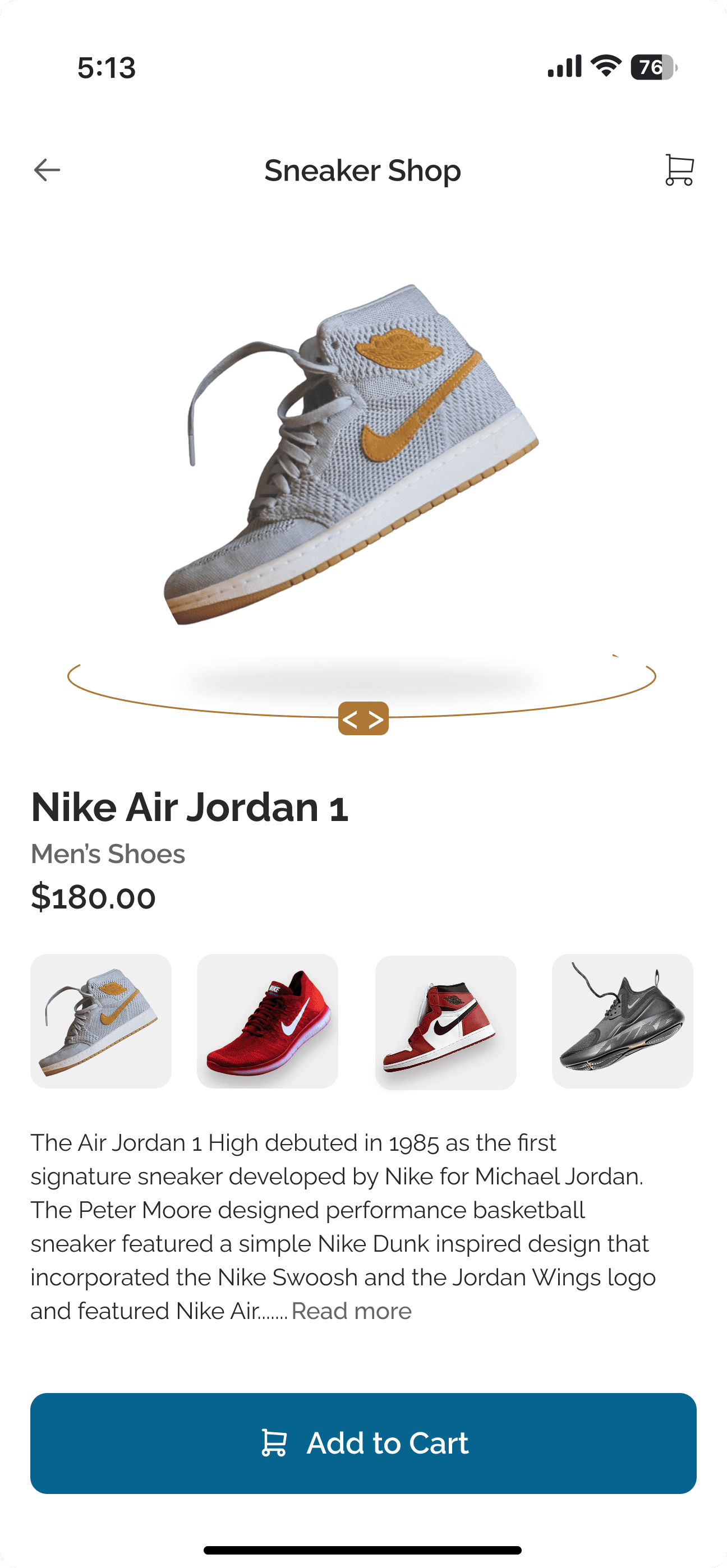 Product page for the Nike Air Jordan 1 at $180