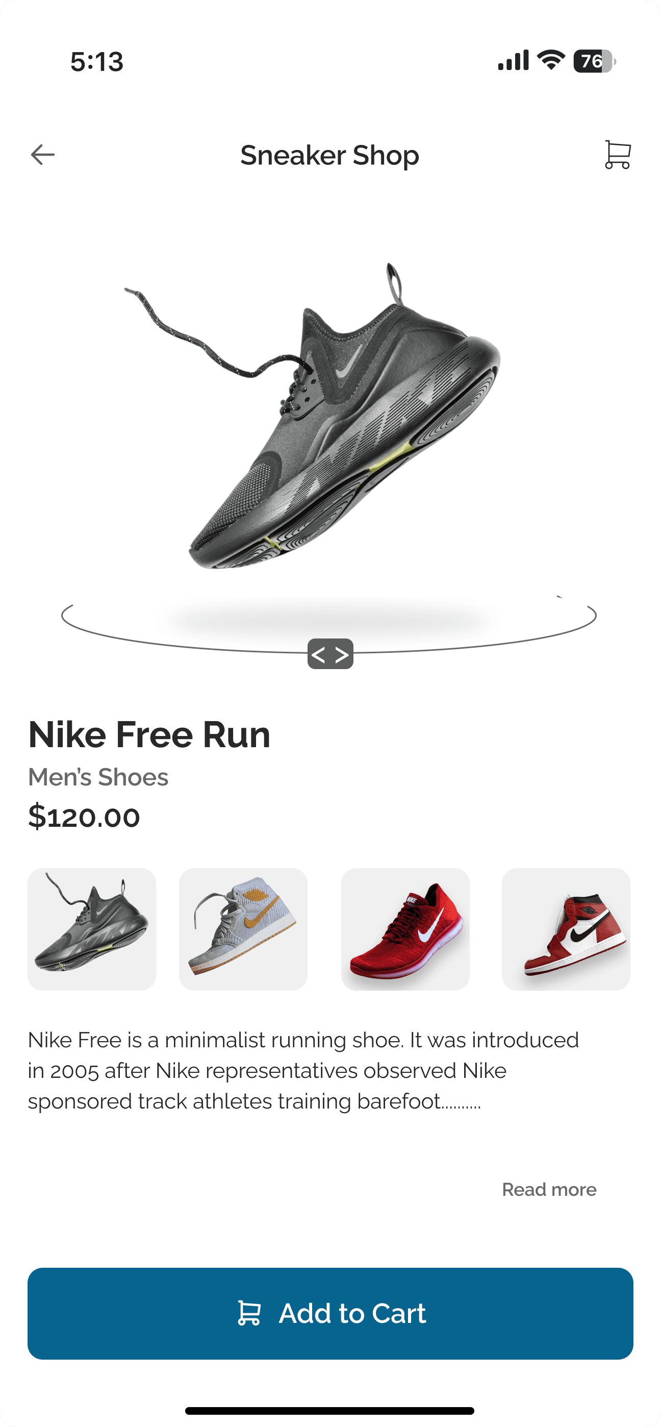 Product page for the Nike Free Run at $120