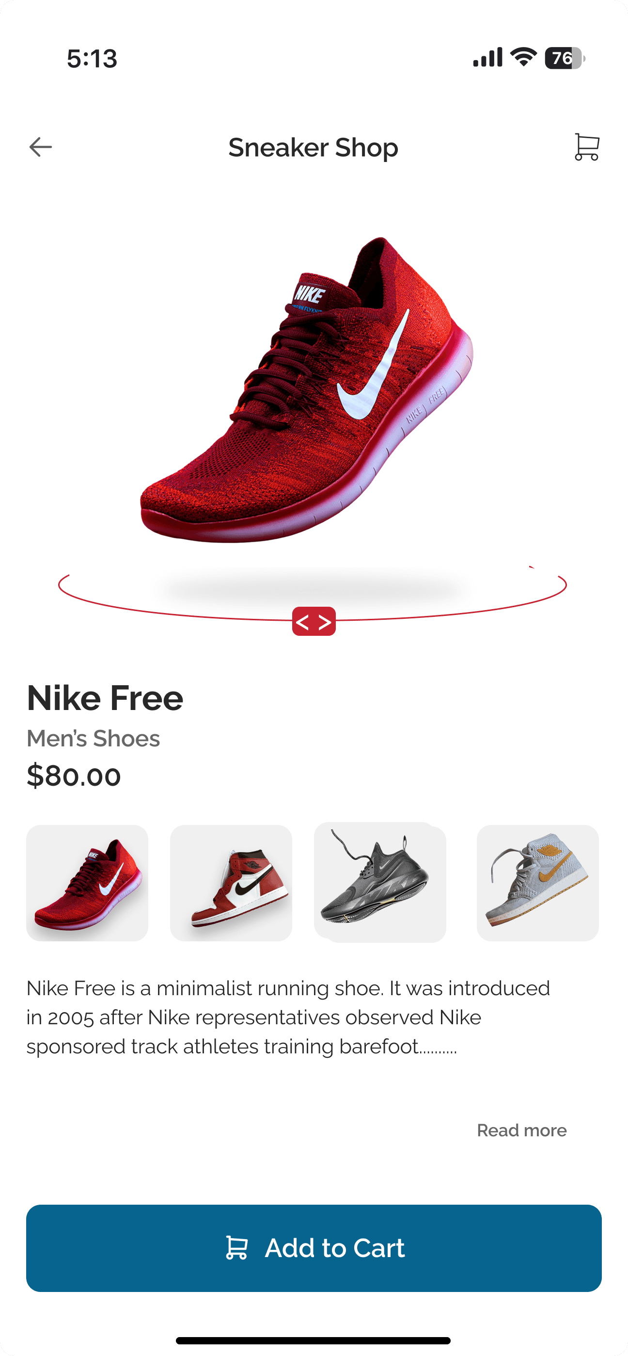 Product page for the Nike Free at $80